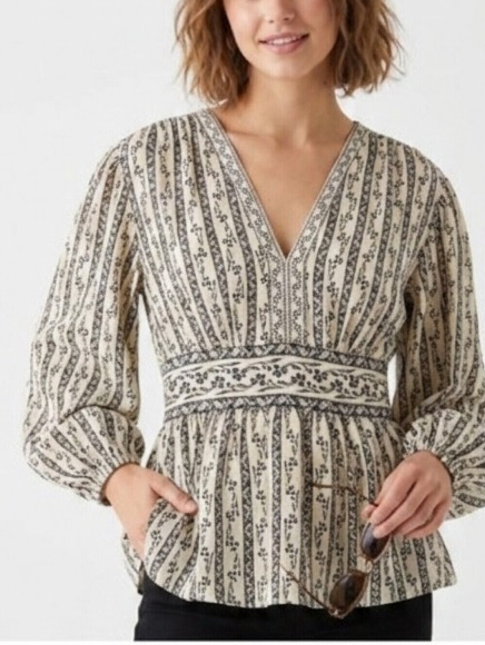 Max Studio Black and Cream Peplum Blouse